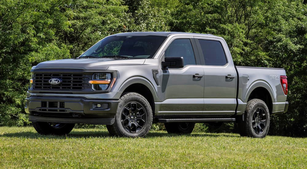 A grey 2025 Ford F-150 from the side.
