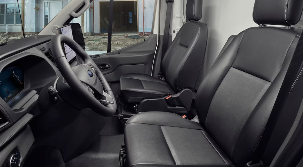 Black interior of a 2026 Ford Transit Van.