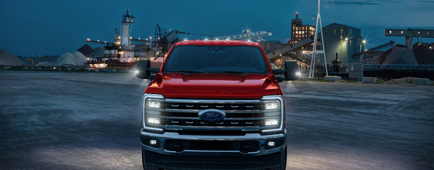 Red 2026 Ford F-450 parked head one